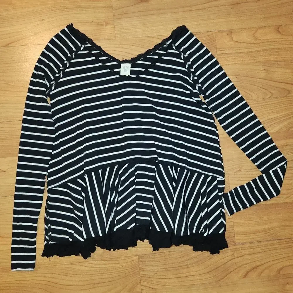 We The Free Tangerine Womens Striped Mesh Inset Peplum Top || XS